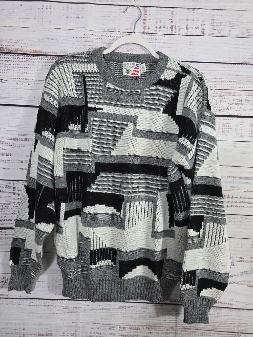 VTG Eagles Ridge Geometric Knit sweater 80/90s Made in USA mens size x-large